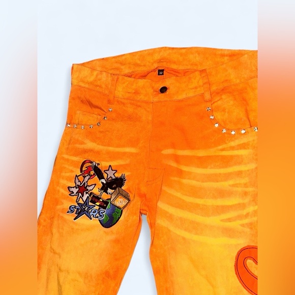 Y2K TRAPSTARS Low Rise Embellished Flare Jeans Tag 32 Star Graphic Rhinestone - Picture 8 of 8
